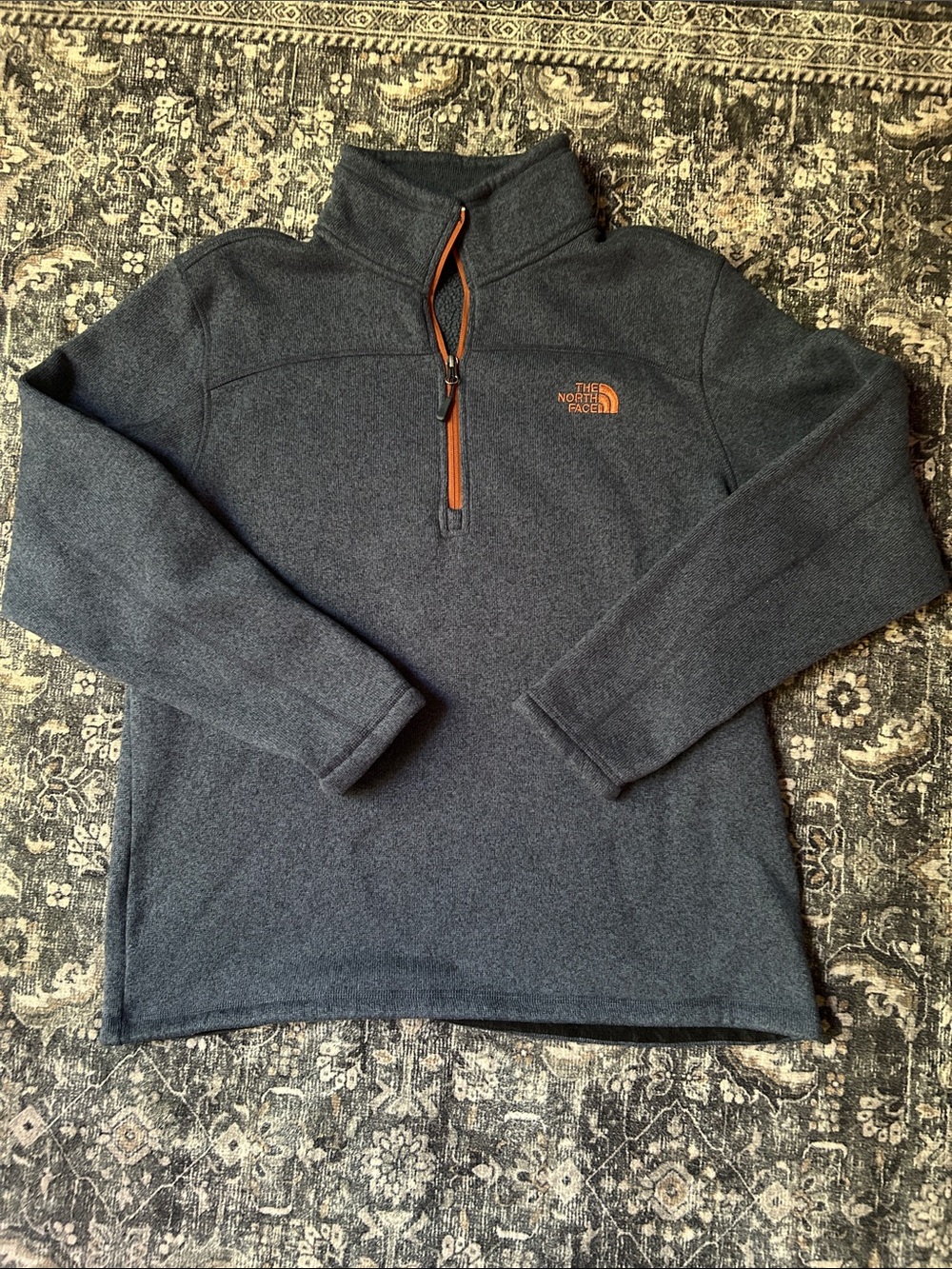 The North Face Navy Blie Fleece Quarter-Zip with Orange Accents